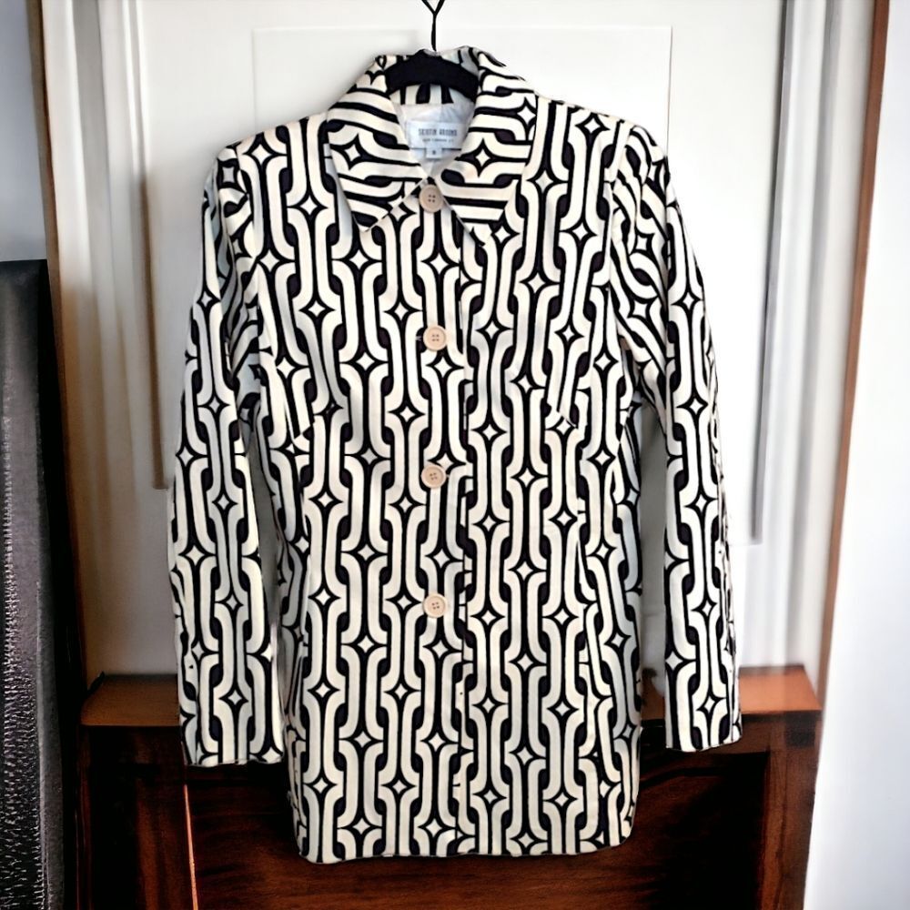 SKIRTIN AROUND Geometric Pattern  Fully Lined Jacket, Size 8, Black/White